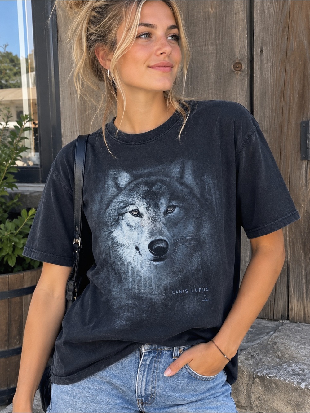 Fruit of the Loom Black Wolf Portrait Short Sleeve Tee medium